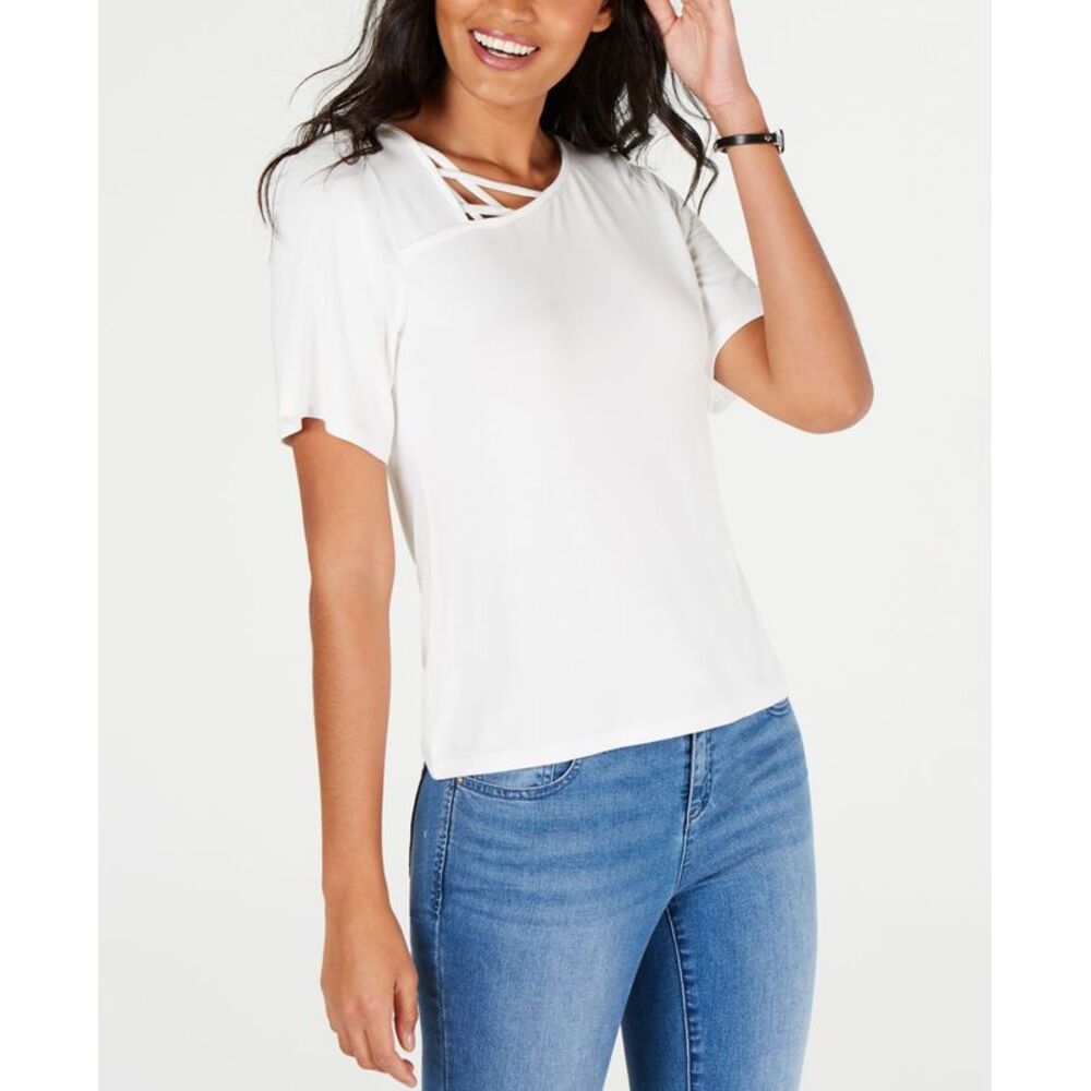 Thalia Sodi Asymmetric Lattice Neck Top